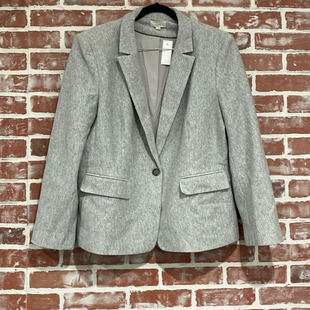 NWT LOFT Gray Chevron Print Casual Blazer Cotton Plus Size 18 Womens